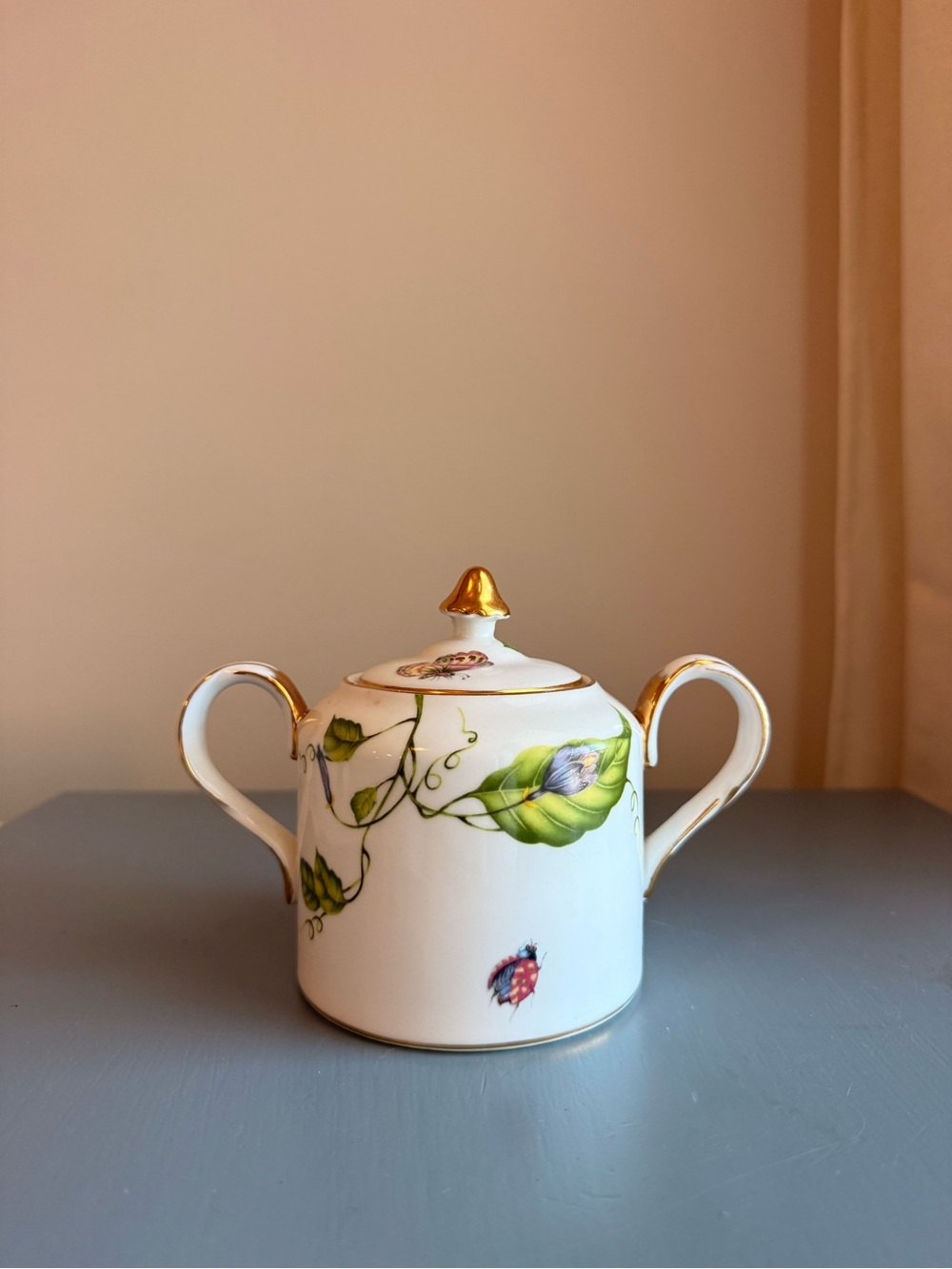 Vintage I Godinger & Co Floral Lidded Sugar Bowl Botanical Gold Trim China